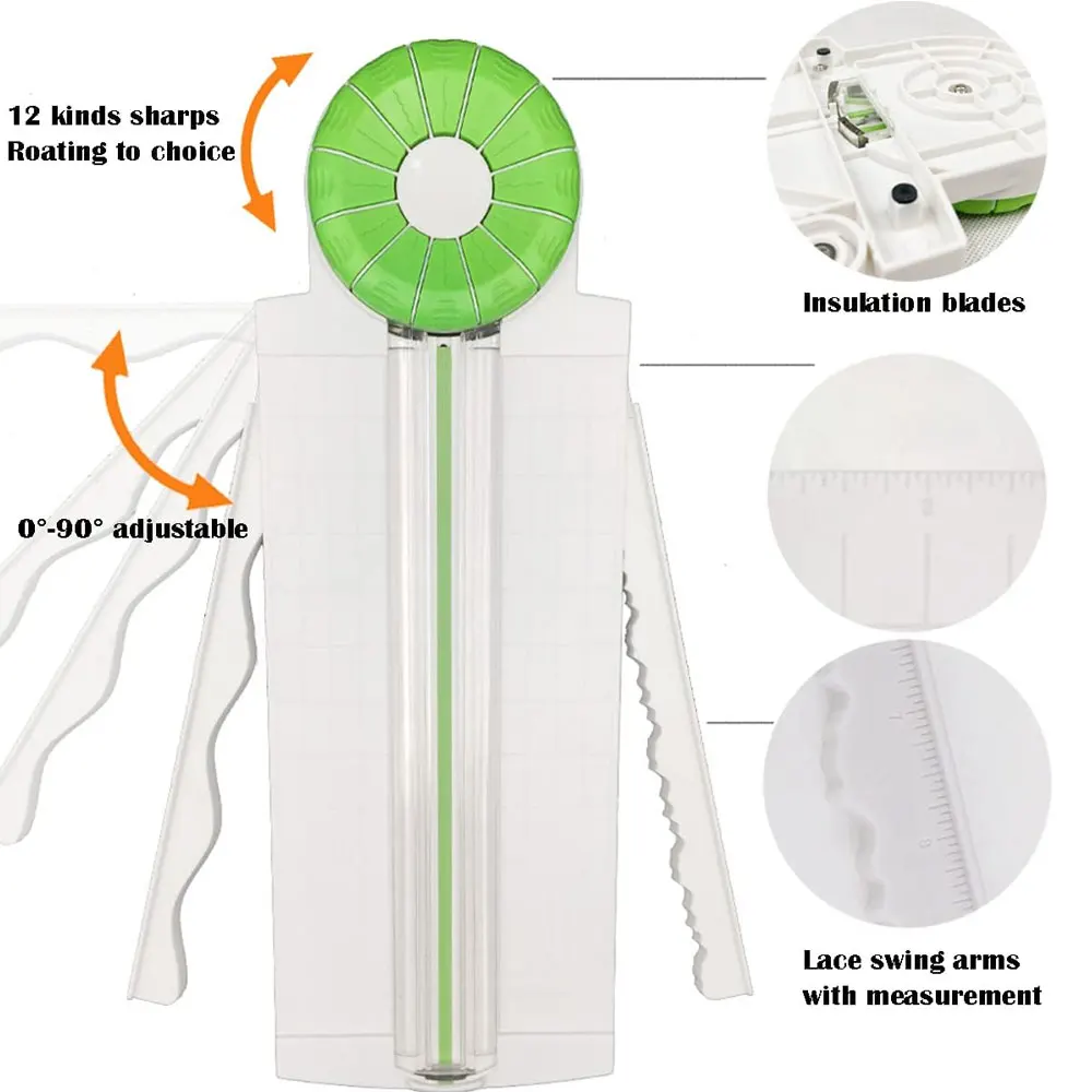 12-in-1 multifunctional paper cutter with 360° manual rotating paper cutter, suitable for scrapbooking, cards and other crafts.
