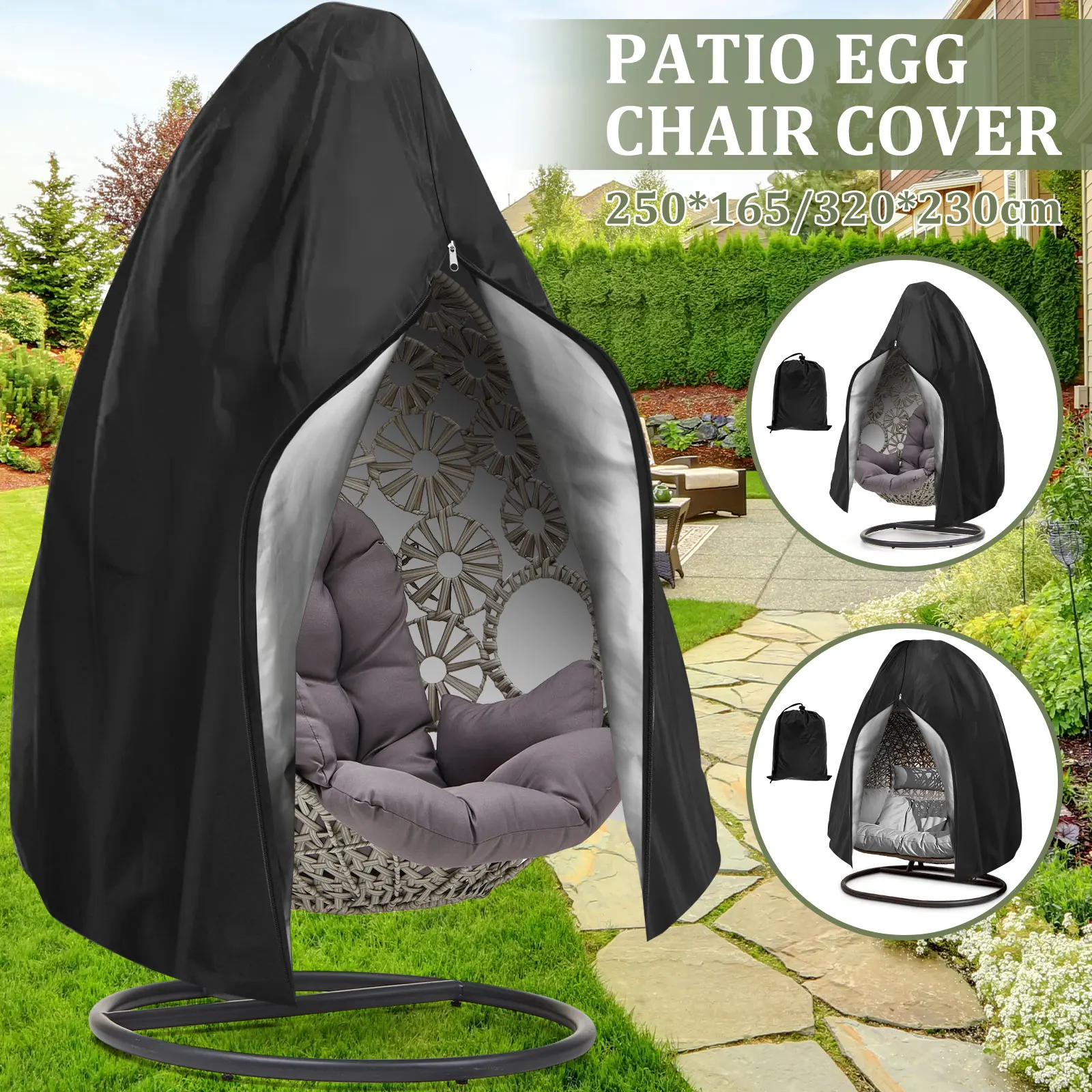 

Hanging Chair Cover with Zipper Anti UV Sun Protector Outdoor Garden Swing Egg Chair Waterproof Rattan Seat Furniture Cover