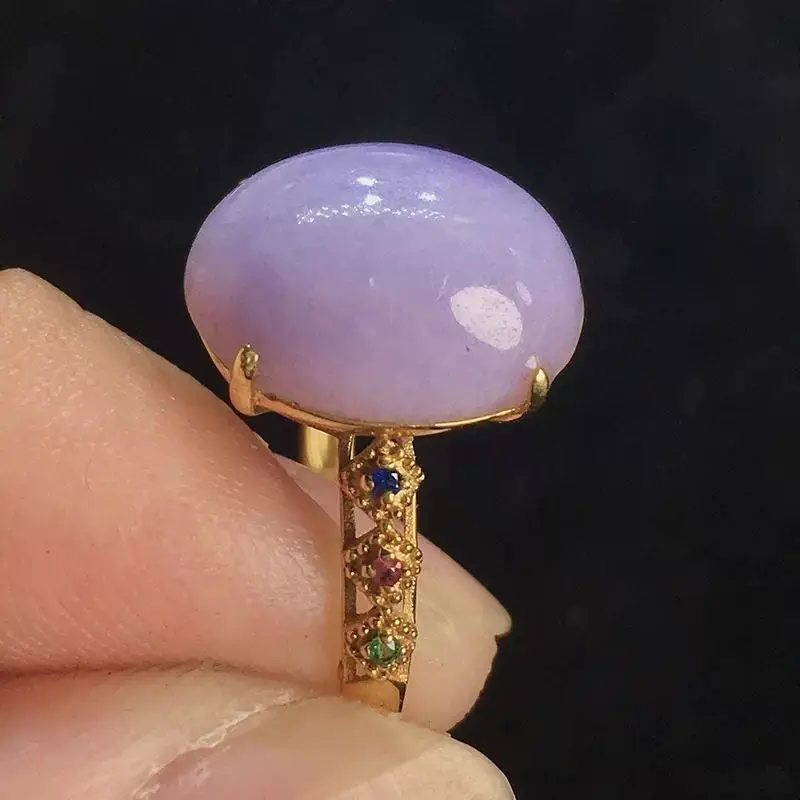 Classic fashion natural purple chalcedony oval  rings for women silver inlaid colorful crystal exquisite wedding jewelry gift