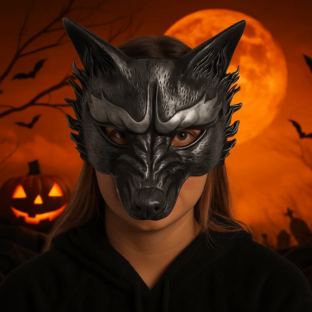 Masque d'halloween loup rétro, masque de mascarade en mousse animale, demi-visage, accessoires de déguisement, masque de Cosplay pour hommes
