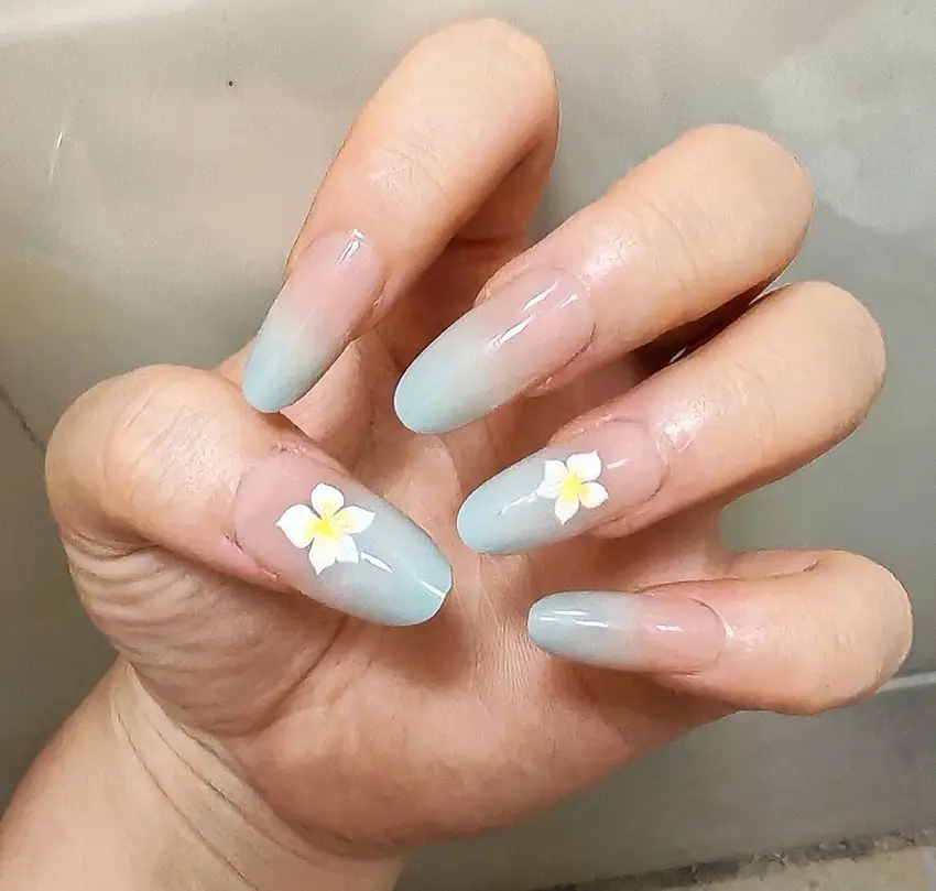 

10pcs Handmade Blue Press On Nails Yellow Flower Decor Fake Nails Wearable Glitter Gradient Cat Eye Cute False Nail Tips