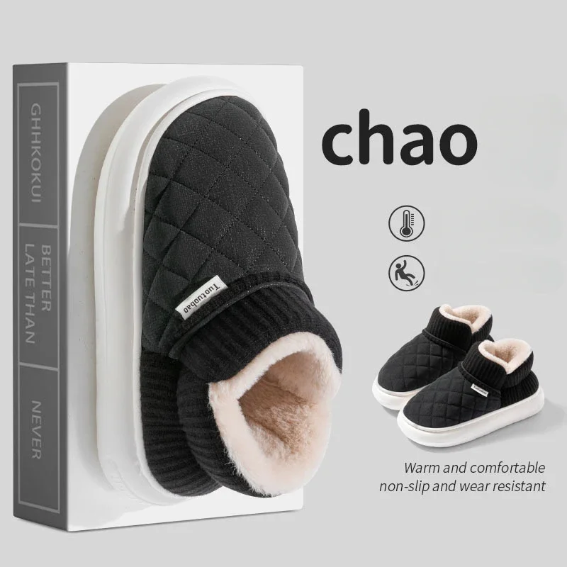 Fashion Couple Winter Warm Plush Slippers Thick Sole Non Slip Casual Cotton Shoes Woman Corduroy Soft Indoor Home Slippers