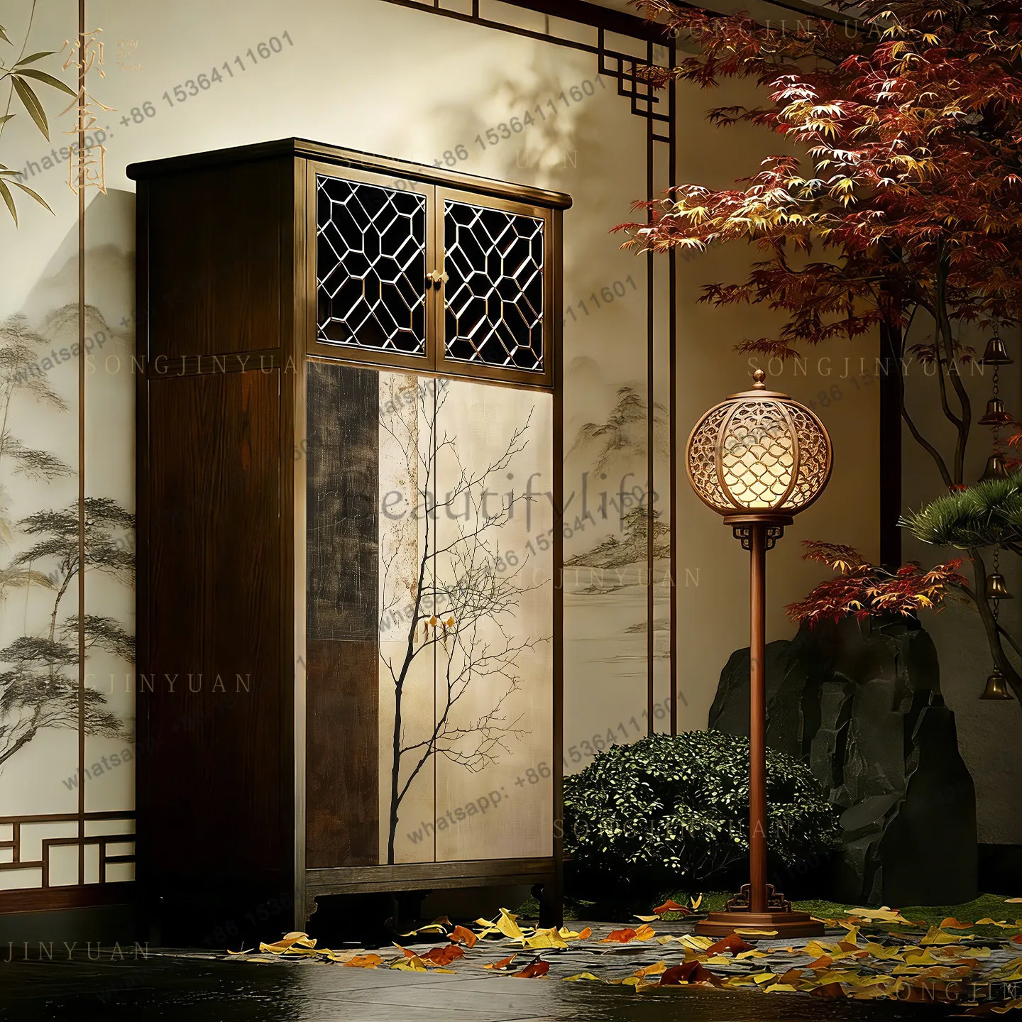 LX solid wood wardrobe Zen dead wood wabi-sabi wind storage decorative side cabinet