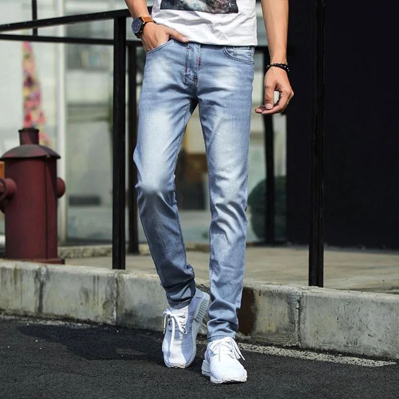 2023 Spring and Autumn New Men's Classic Fashion Trend Blue Elastic Jeans Men's Casual Comfort High-Quality Small Foot Pants 36