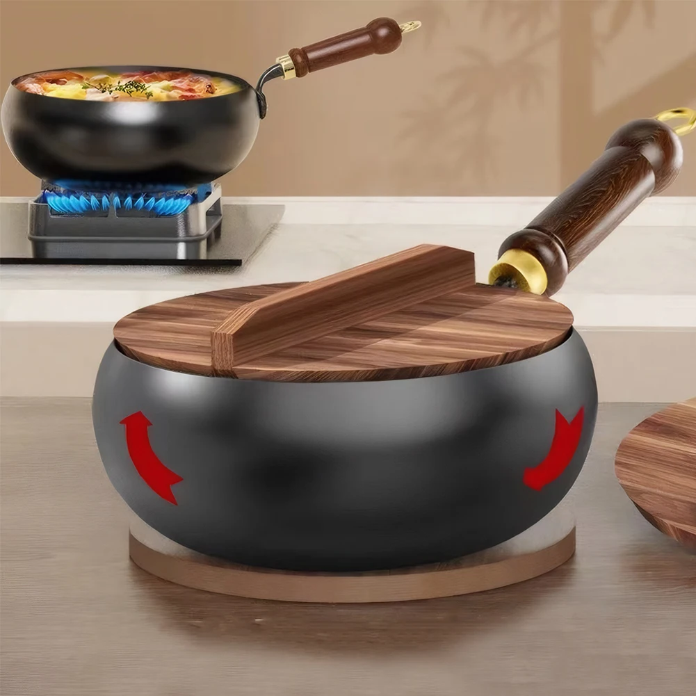 

Belly Shape Non-Stick Cooking Pan Anti Scald Handle Saute Pan Multifunctional Flat Frying Pot for Kitchen Camping
