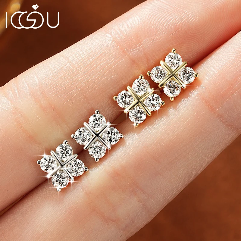 IOGOU Lucky Clover 3mm D Color Full Moissanite Women Earrings VVS1 Lab Imitation Diamond Star Shaped Stud Ear GRA Jewelry Gifts