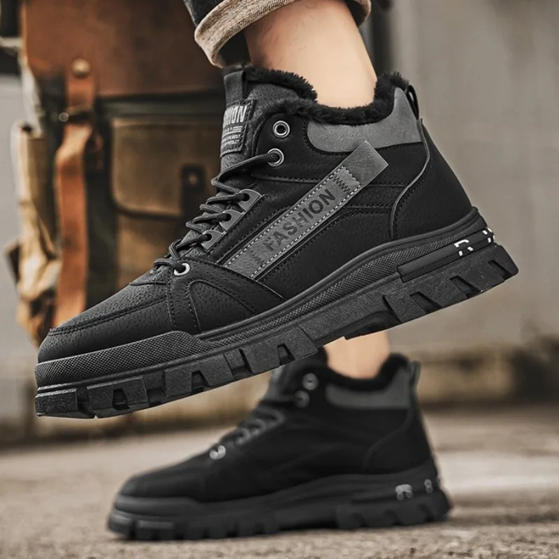 Men's Boots Winter High-top Sneakers Non Slip Platform Boots Plush Warm Snow Boots for Men 2025 Winter New Cotton Shoes for Men
