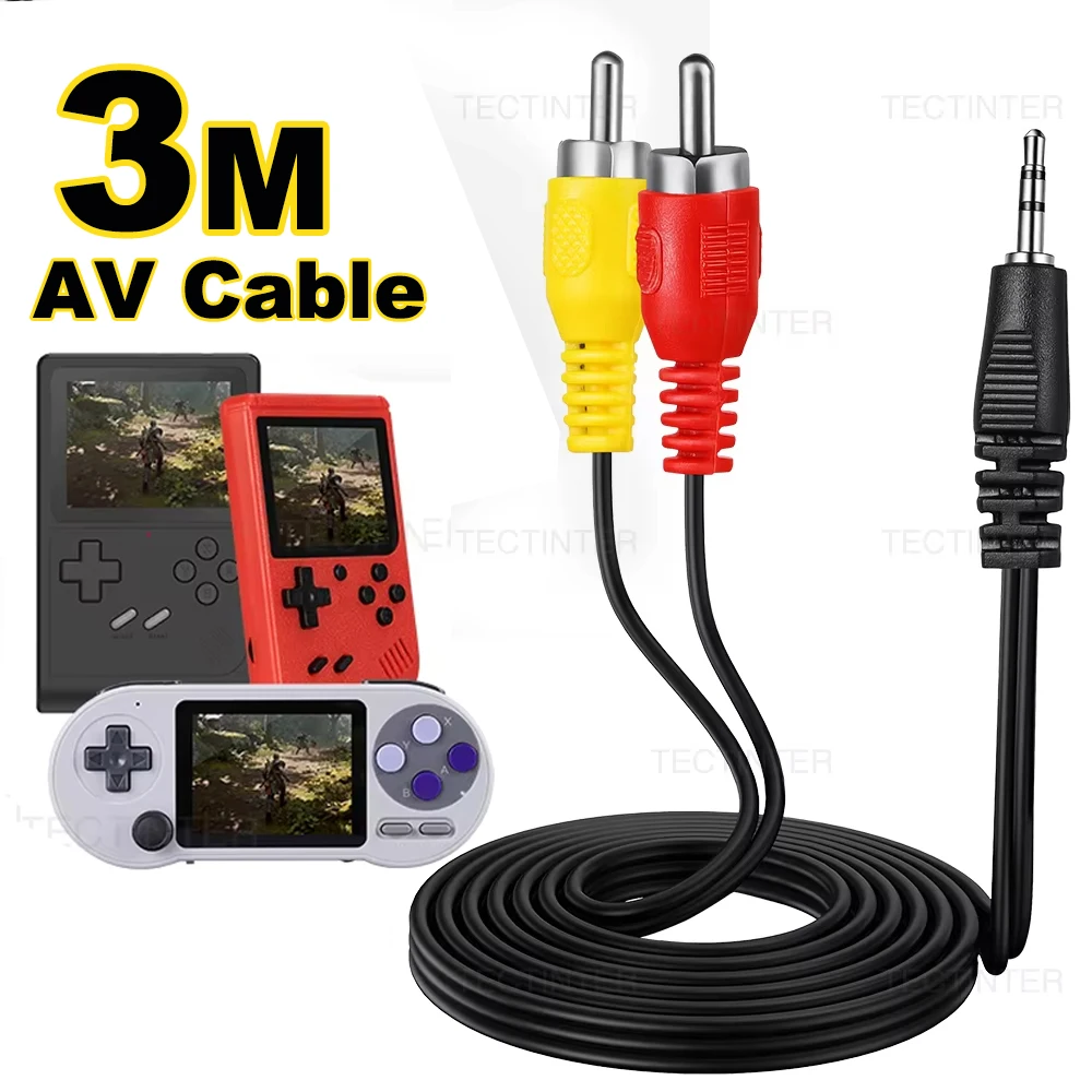 Cable AV de 9,84 pies/3M para consola de videojuegos GB300/SF2000/FC, Cable de Audio y vídeo compuesto, 3 RCA de cobre para accesorios de videojuegos