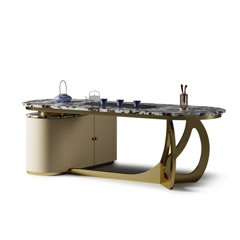 Natural marble modern design desk large flat stretchable function new luxury commercial stone furniture