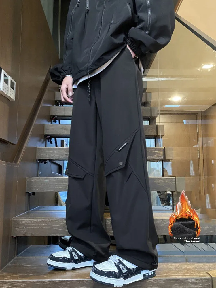 

Мужские зимние утепленные водонепроницаемые брюки прямого кроя с флисовой подкладкой в американском стиле, повседневные брюки-парашюты для уличной моды