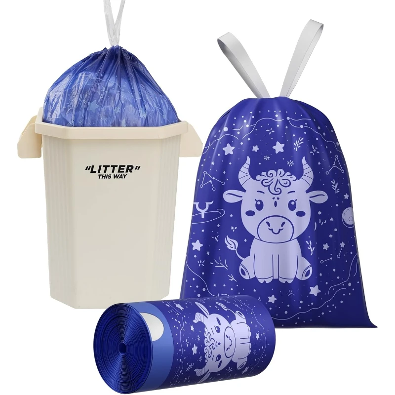 30Pcs/Roll 8 Gallon Drawstring Trash BagsSuper Thick Heavy Duty Cute Cow Print Colored Portable Garbage Bags Medium Waste Bins