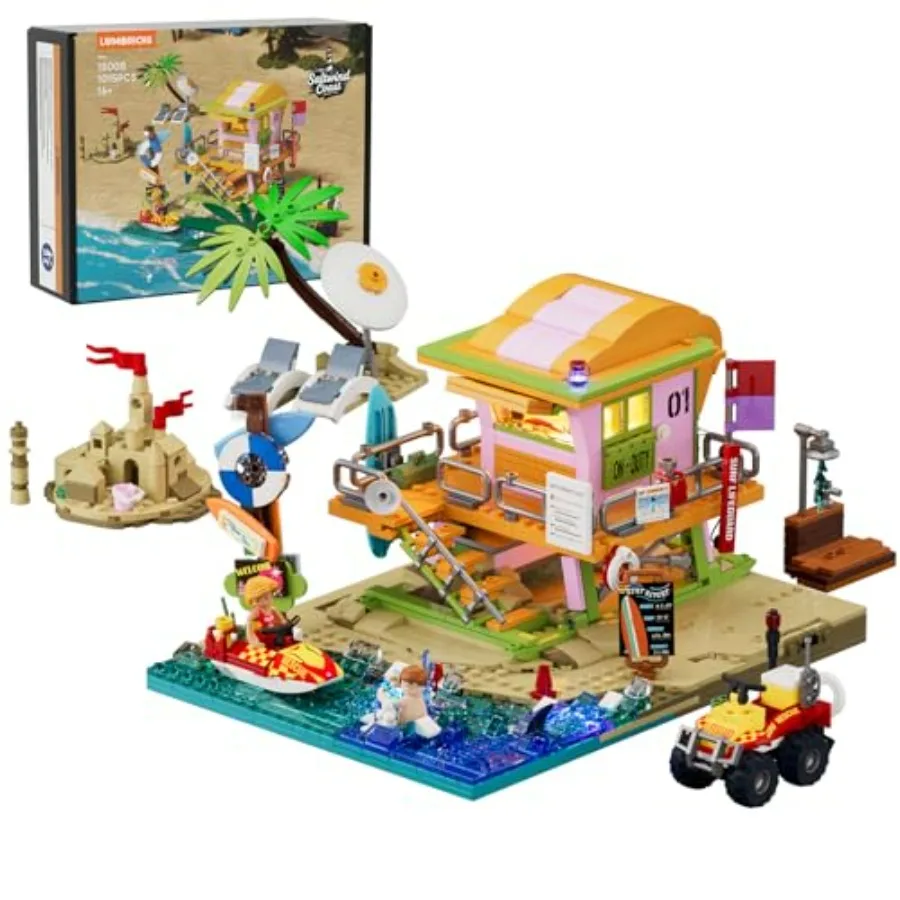 

Beach Lifeguard Tower Lighting Building Bricks Set 1015 Pcs Road Trip Lifeguard Tower Light Construction Model Set for Adults a
