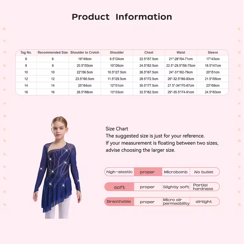 Kids Girls Figure Skating Rhythmic Gymnastics Leotard Dress Asymmetrical Split Shiny Rhinestones Contrast Color Dress Ballerina - Image 5