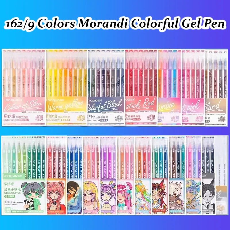 162/9 Colors Kawaii Morandi Gel Pen Drawing Highlighter Student Diary Scrapbook Painting Cute School Office Stationery Supplies