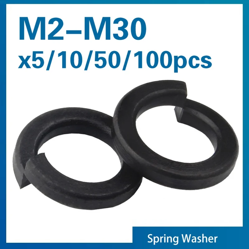5/ 10/ 50/ 100pcs Spring Lock Washers Carbon Steel Elastic Gasket M2 M2.5 M3 M4 M5 M6 M8 M10 M12 M16 M20 M24 M27 M30 GB93