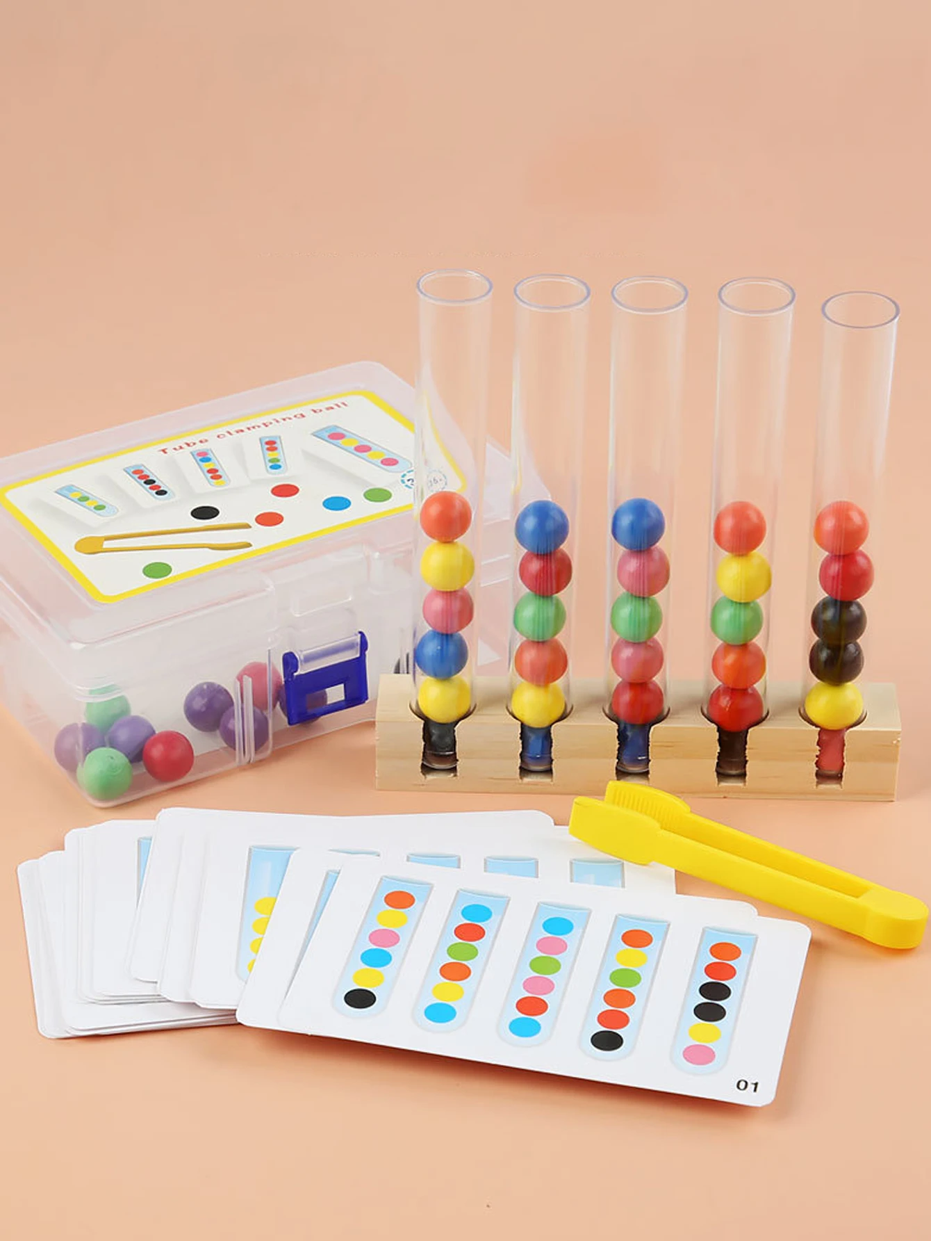 Clip Holzperlen Reagenzglas Spielzeug, Farbsortierspiel, Perlen zählen Feinmotorik Montessori Spielzeug für Kinder, Geschenk für Kinder – Detail 3