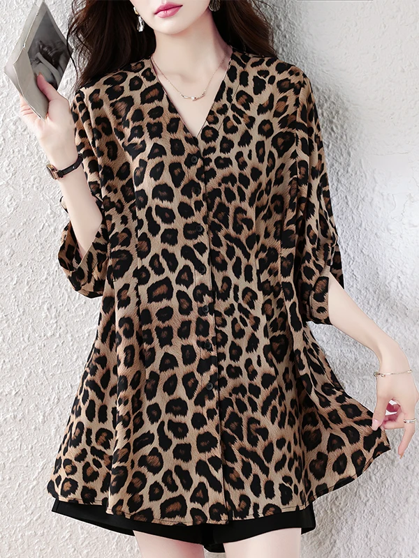 

Ladies' Loose Fit Leopard Print Chiffon Shirt Fashionable Simple Design Summer 2026 New Arrival European Style Top