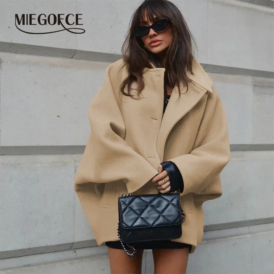 MIEGOFCE Vrouw Jassen Faux Wol Bovenkleding Mengsels Oversized Lange Jas Vrouwen Herfst Lange Mouwen Effen Jassen Casual Warme Parka