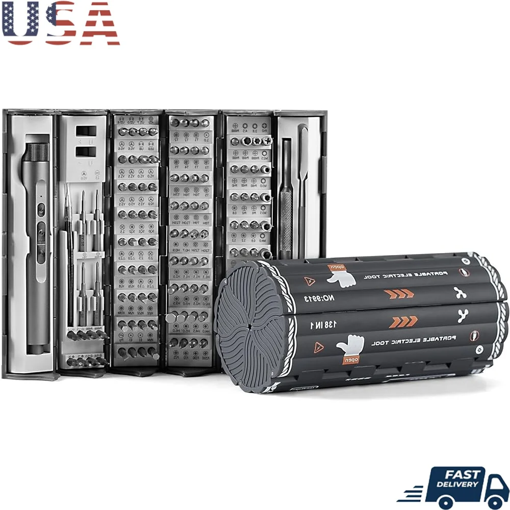 

138 in 1 Electric Screwdriver Kit Precision Torque 200 RPM 120 S2 Metal Bits LED Light Rechargeable Battery Compact Portable