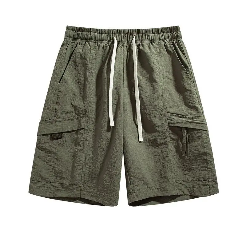 

Men's Ice Silk orts Breathable Outdoor Workwear Pants Straight Leg mid Waist Vintage Sle Nylon Fabric Youth Khaki Color