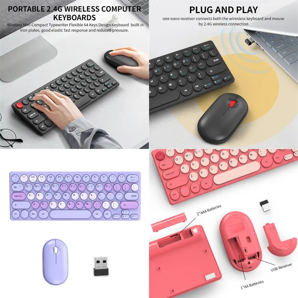 

A52B 2.4G Wireless Keyboards and Mouse Combo Round Retro Thin Ergonomic For Home Office Use