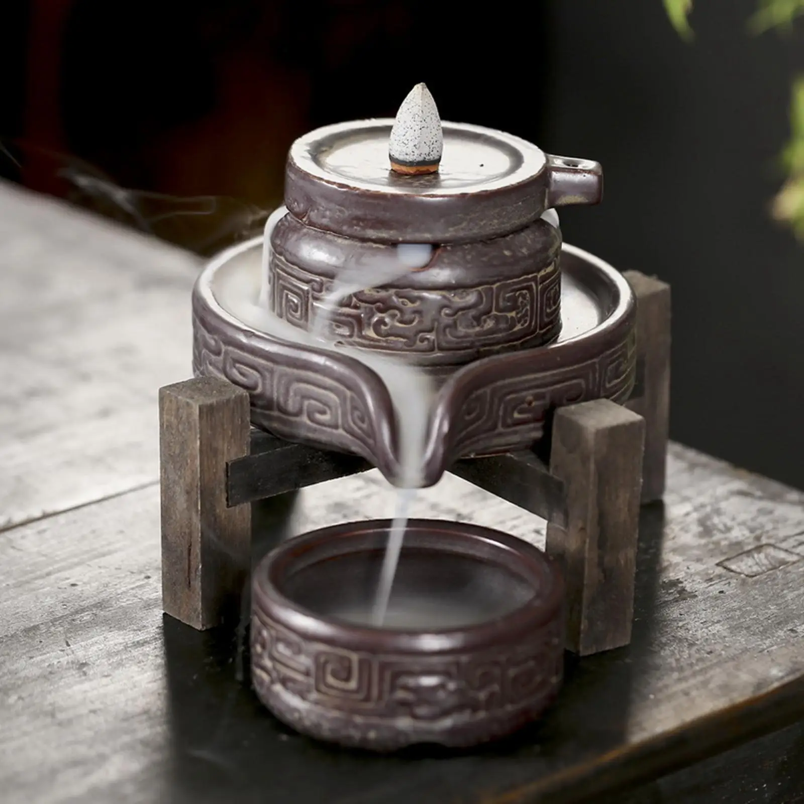 Creative Backflow Incense Burner Aroma Meditation Yoga Waterfall Smoke Cascade Incense Holder for Living Room Office Ornament