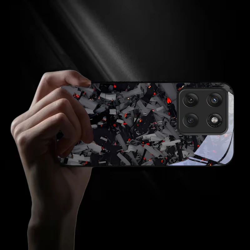 Dark Fragmented Embers Black Glass Phone Case For Motorola Moto Edge 60 70 20 Lite 30 Pro 40 50 Ultra X30 Pro G14 G75 G84 Cover view 6