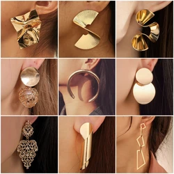 New Fashion Gold Color Metal Drop Earrings for Women Irregular Geometric Pendants Earrings Trend Brincos Jewelry Gift