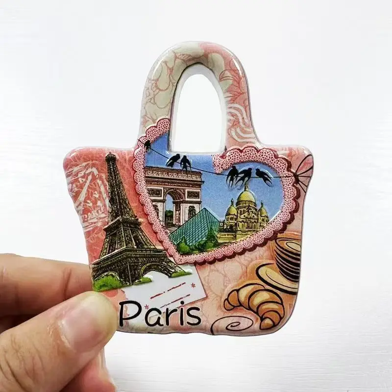 

Eiffel Tower Handbag in Paris, France, Personalized Creative Refrigerator Magnets, High-Value Hand-Painted Magnetic Art Crafts