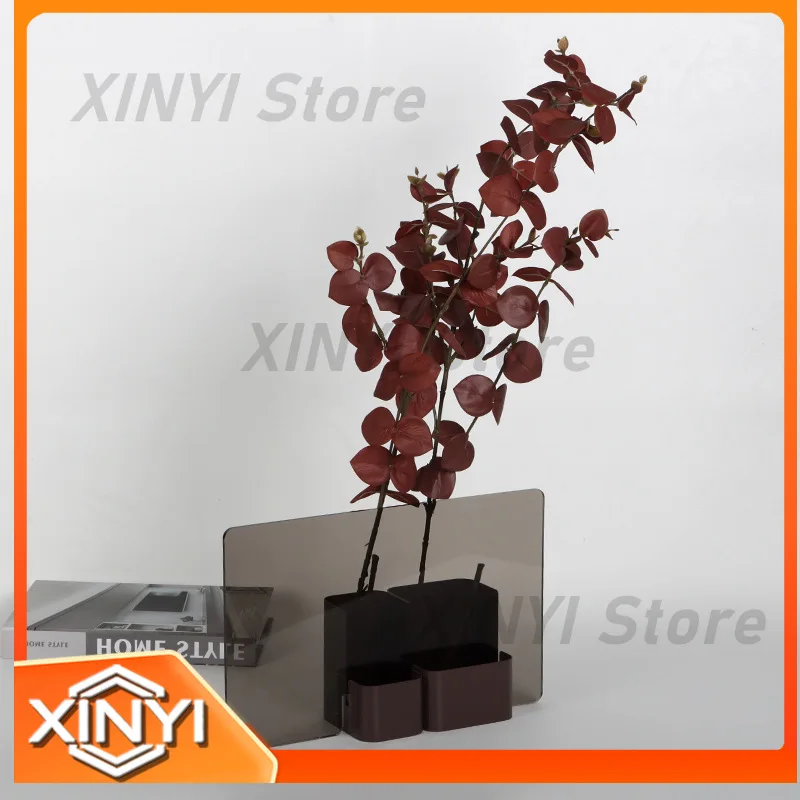 Modern Minimalist Creative Brown Metal Flower Vase for Sample Room Living Room Study Room Floral Arrangement Decor Luxury