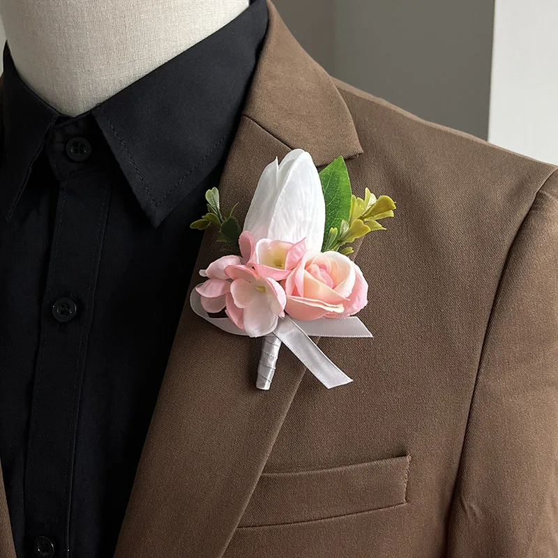 Noivo boutonniere acessórios de baile de casamento menino amigo corsage buttonhole flores ternos lapela pino broche flor tulipas artificiais