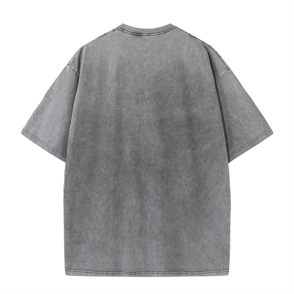 Washed T-Shirt 230G 100Cotton Solid Oversized Loose Fitness Mens Tee Tops Dropped Shoulders Short Sleeve Gym Bodybuilding Shirts image 5
