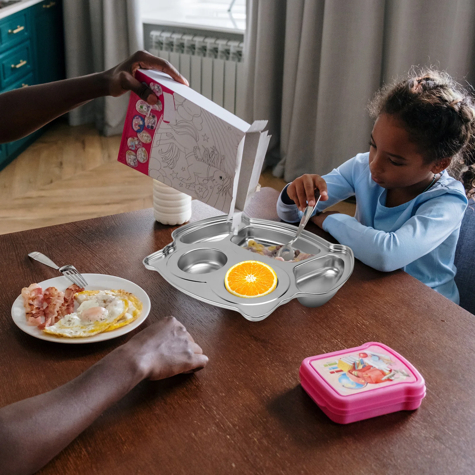 Plato de acero inoxidable para cena, platos para niños, bandeja para servir dividida, contenedores de comida escolar para estudiantes de frutas