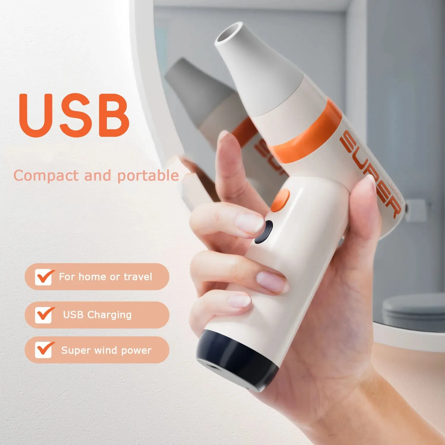 

Portable Wireless Power Fan Mini Hair Dryer USB Charging Portable Hair Dryer Household Appliance Dusting Outdoor Inflatable