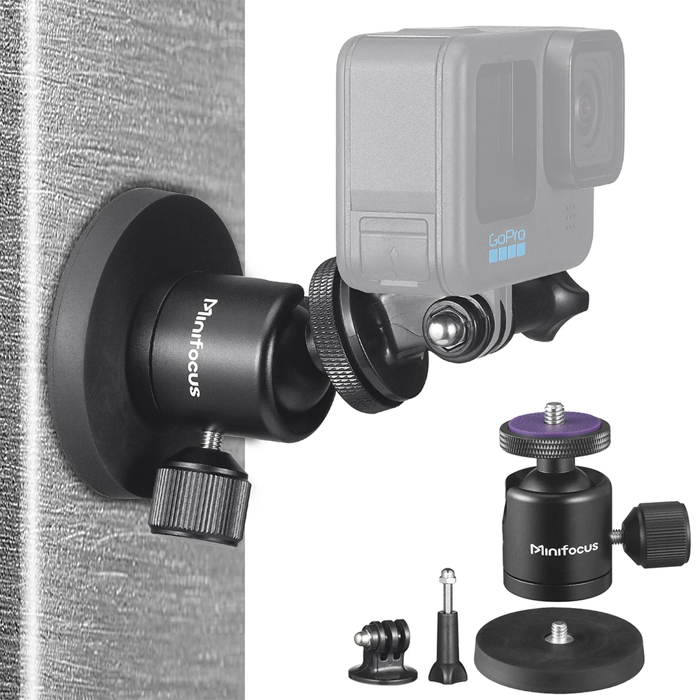 Minifocus C1302 Action Camera Suction Mount Magnetic Bracket With 1/4 Screw 360° Ballhead For Gopro 12 Phone Light Gopro Base