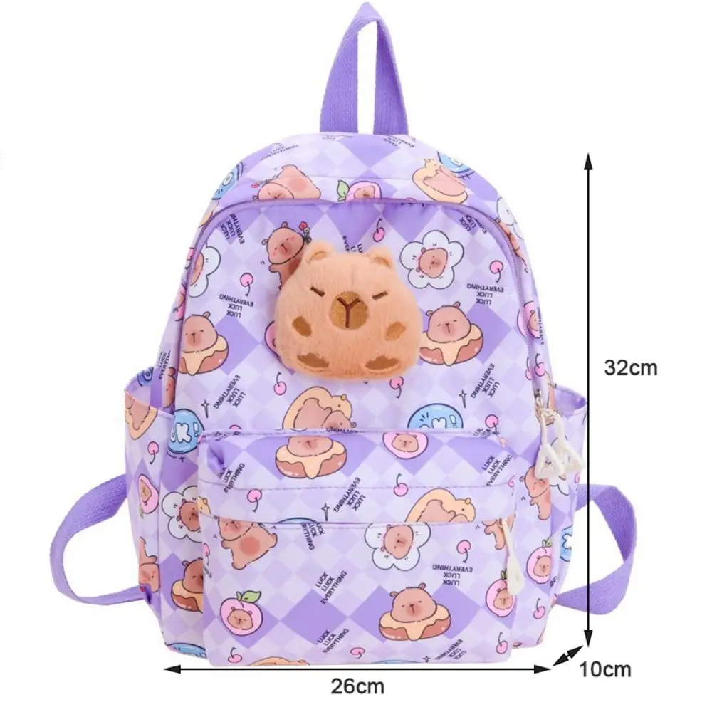 Mochila de capibara de dibujos animados Kawaii, mochila escolar de nailon de gran capacidad para guardería, mochila de viaje ligera y colorida para niños