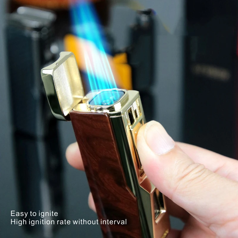 QD116 Four Fire Direct Charge High Fire Inflatable Windproof Lighter with Cigar Knife and Cigar Holder Gift Box