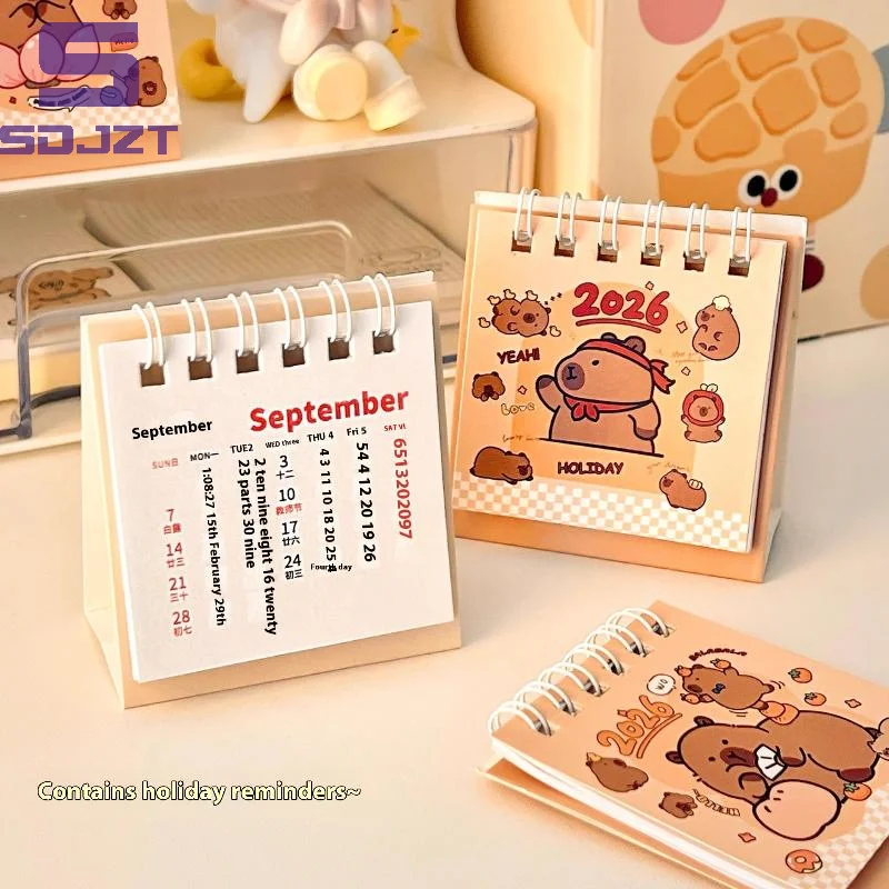 2026 Year Cartoon Capibara Desktop Mini Desk Calendar Planner Desktop Decoration Office Stationery
