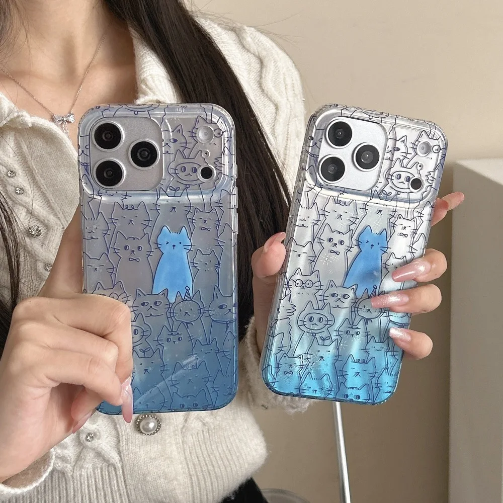 

Fashion Colorful Cat Pattern Simple Phone Case for iPhone 17 16 15 14 Pro Max with Protective Cover