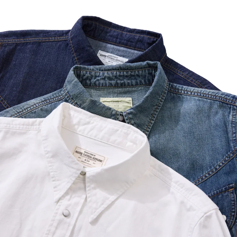 100% cotton vintage original color wash bamboo joint denim shirt men's double bag design long-sleeved jacket