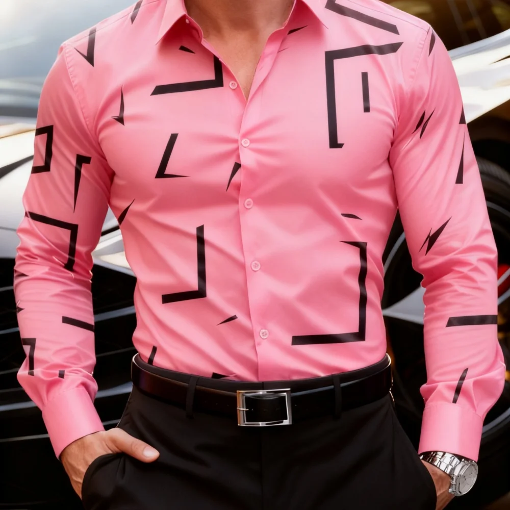 

Men's plus Size Geometric Print Long Sleeve Lapel Shirt Casual Street Fashion Single Breasted Versatile Shirt Fast Shipping
