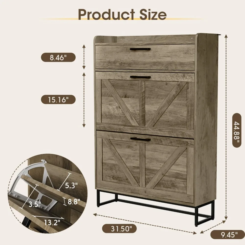 

Шкаф для хранения обуви с 3 откидными ящиками, отдельно стоящий, скрытый органайзер для обуви, на заказ