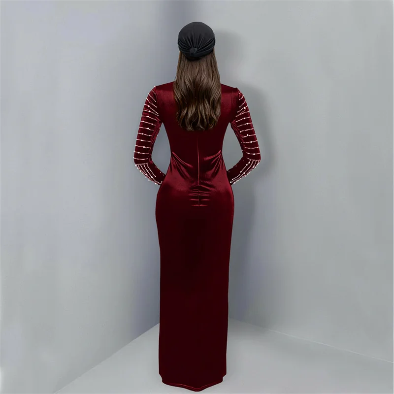 Doyerl Sparkly Pearls Rhinestone Evening Dresses Women Luxury Celebrity Diamonds Velvet Elegant Night Club Party Prom Dress Robe