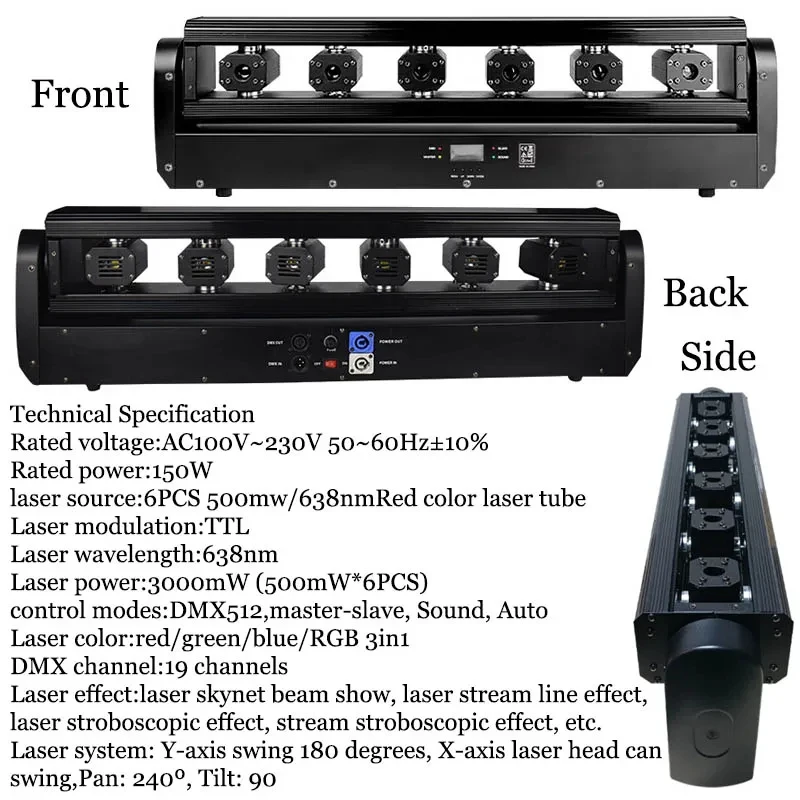 

Full Color 6 Eyes RGB Laser Light with DMX 512 Control Moving Head for Stage Disco Night Club Party Wedding Bar Performance