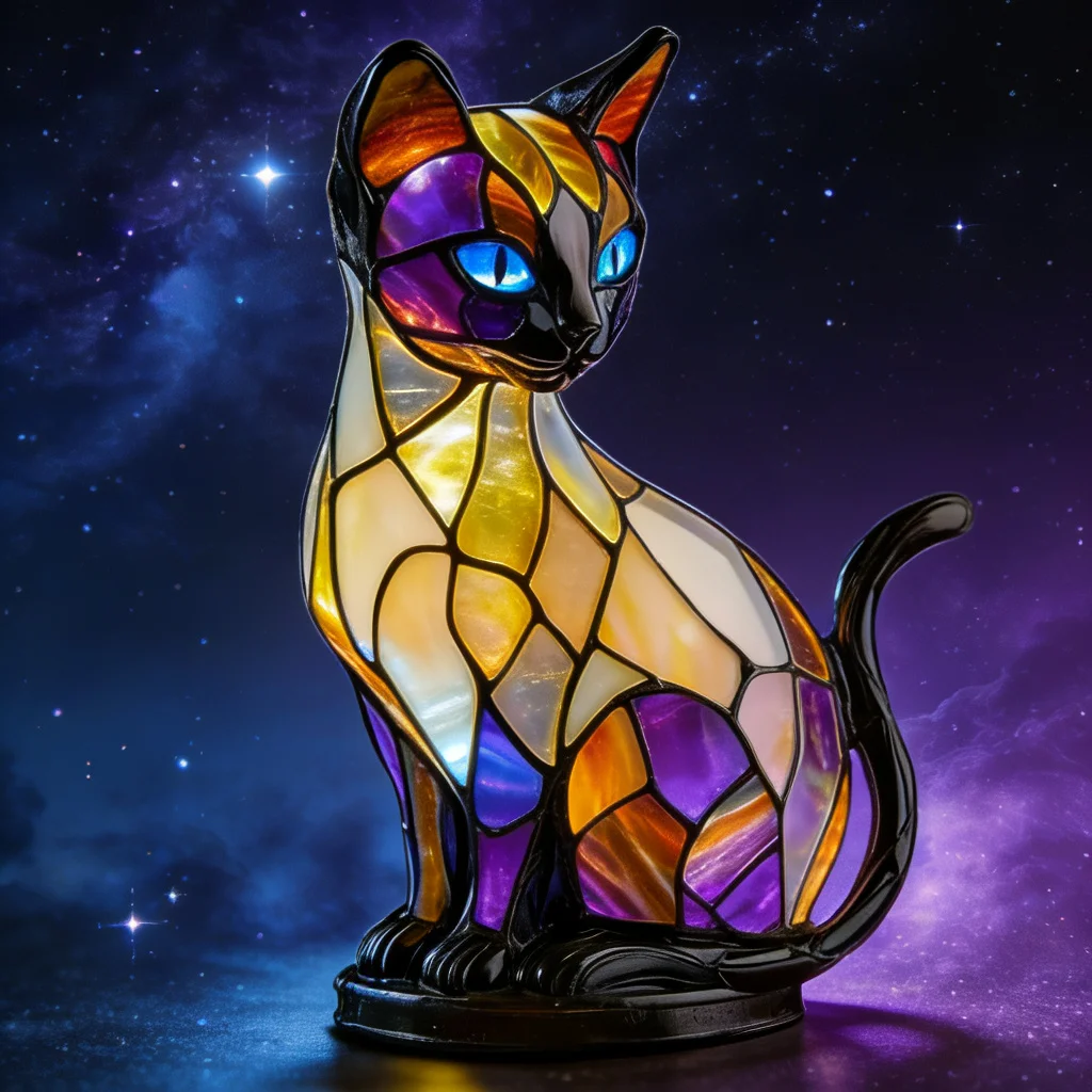 

Милый ночник в виде кошки, витражный, ретро, светодиодный, из смолы, настольный, для спальни, атмосферный светильник, подарок для любителей собак и кошек
