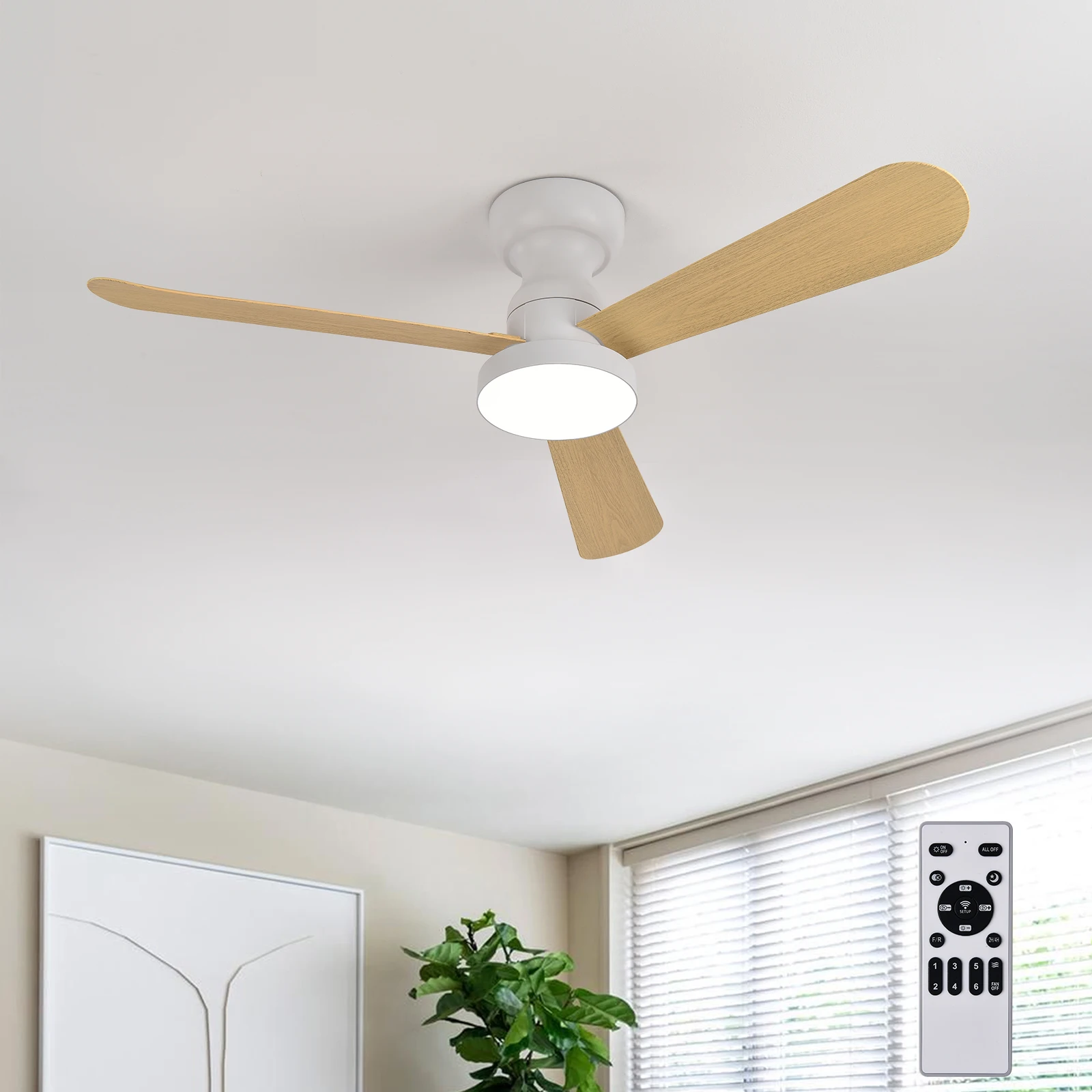 Flush Mount Fan with Light and Remote -Low Profile Ceiling Fans Reversible Quiet DC Motor for Bedroom Living Room Indoor Outdoor