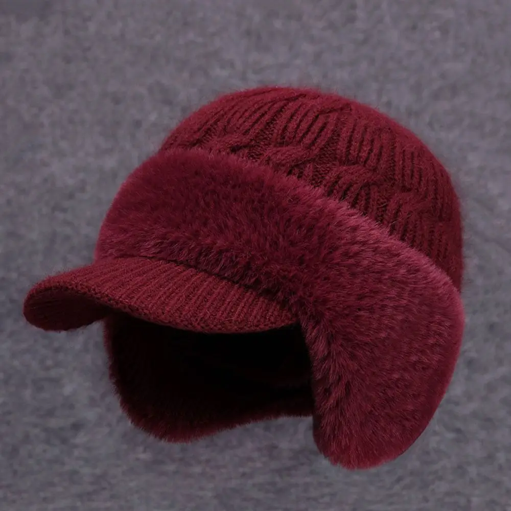 Faux Rabbit Fur Women's Winter Hat Windproof Fleece Lined Warm Bucket Hats Ear Flap Knit Visor Middle-aged Cap For Men Women