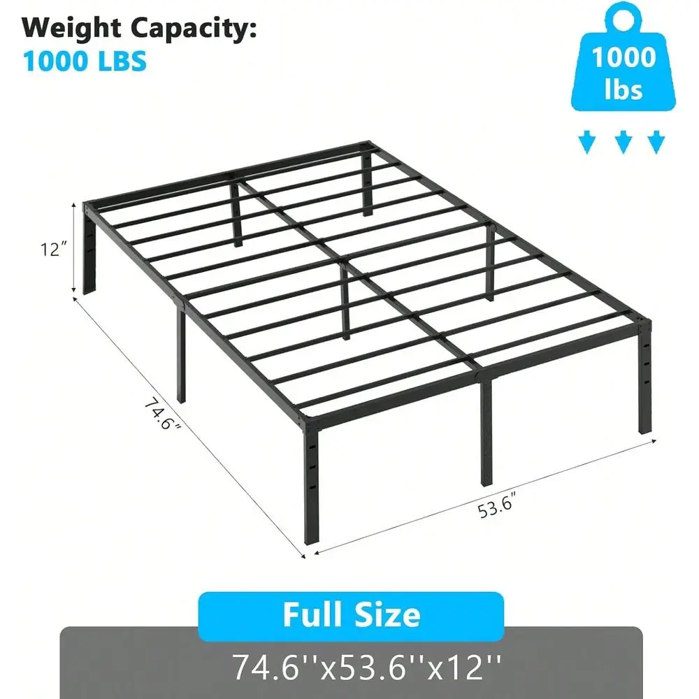12 Inch Full Size Metal Platform Bed Frame, Heavy Duty Steel Slat Mattress Foundation Replacement, No Box Spring Required Sturd