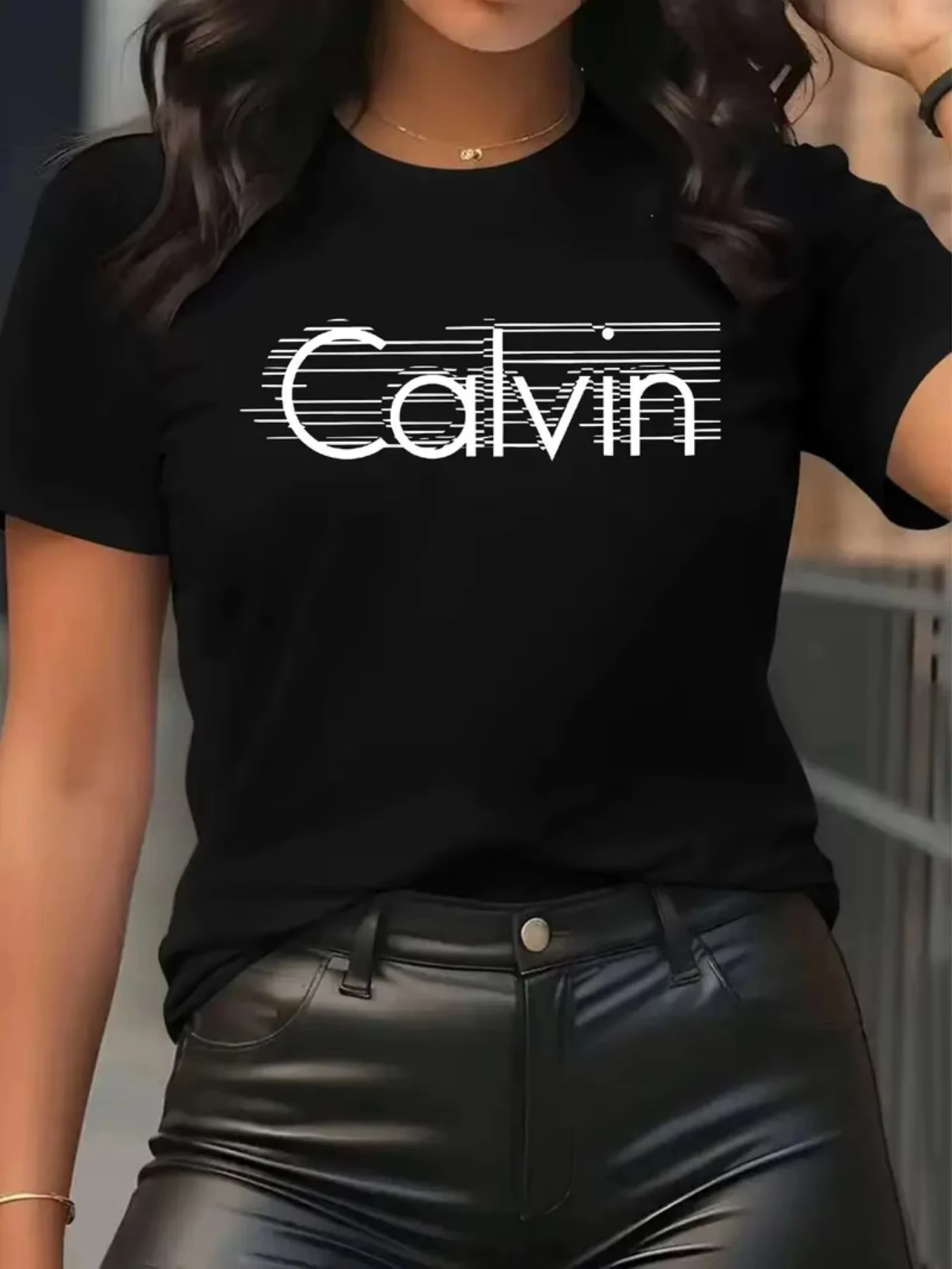 

Calvin Women's T-Shirt Leisure Fashion Short Sleeve Tees High Quality Comfortable Brand T-shirt Summer Streetwear Y2k Top