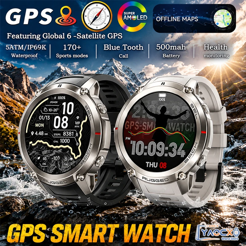 DM59 NEW Global 6-Satellite GPS Smart Watch Offline Maps 170+Sports Modes Altimeter Health Monitoring 5ATM Waterproof Smartwatch